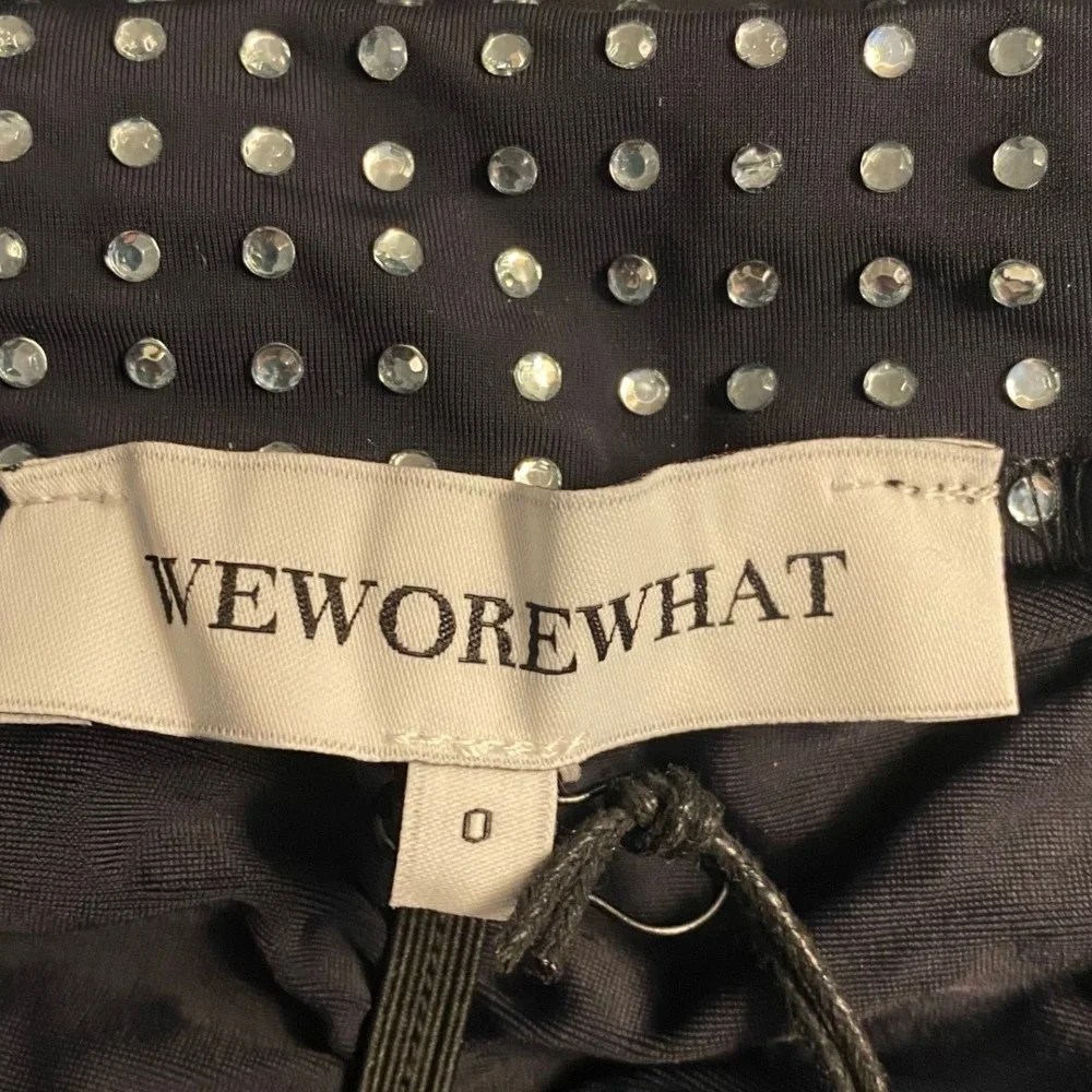 NWT Revolve WeWoreWhat Black Rhinestone Long Sleeve Open Back Maxi Dress Size 0 - Picture 5 of 9